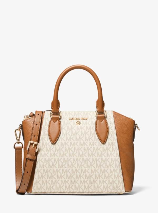 Damske Satchel Taske Michael Kors Sienna Medium Logo and Leather Hnedožltý Hnede - Kabelky Michael Kors Lacne | AWBVI-1046